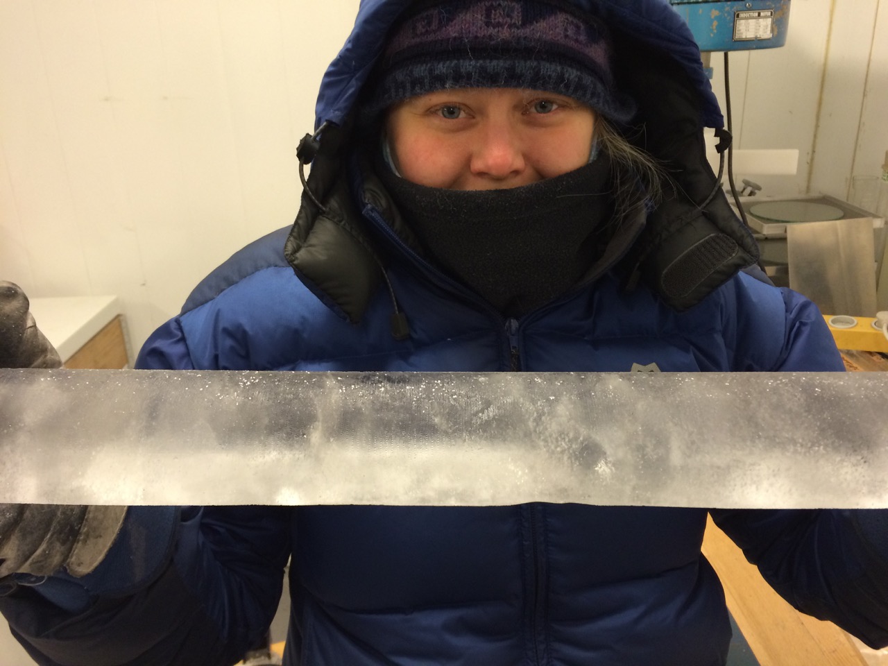 Anna Bourne with Greenland ice core